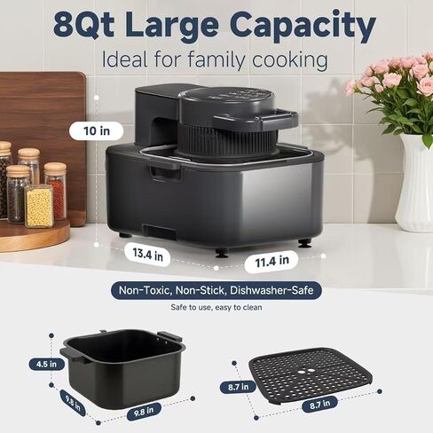 8QT Easy-View Digital Fryer ، مع لوحة تعمل باللمس ، والتحكم الدقيق لوقت وتوقيت وموقت مسبقًا ، وإغلاق السيارات ، والشواء ، والخبز ، والهواء ، والتشوي ، والتسخين والجفاف ، والأسود in Saudi Arabia