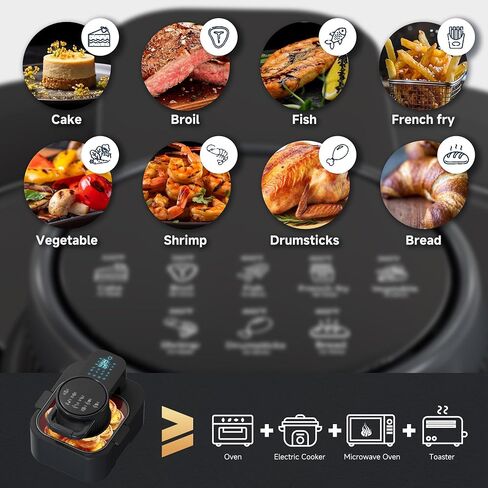 8QT Easy-View Digital Fryer ، مع لوحة تعمل باللمس ، والتحكم الدقيق لوقت وتوقيت وموقت مسبقًا ، وإغلاق السيارات ، والشواء ، والخبز ، والهواء ، والتشوي ، والتسخين والجفاف ، والأسود in Saudi Arabia