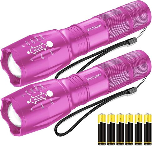 Victoper LED Flashlight 2 Pack Red, Bright 2000 Lumens Tactical Flashlights High Lumens with 5 Modes, Waterproof Zoomable Flash Light for Outdoor, Gifts for New Year 2025 Camping Essentials Gear in Saudi Arabia