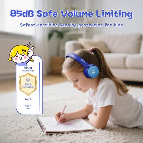 S62 Kids Bluetooth Headphones, Wireless Headphones for Kids Over Ear with Microphone, 85/94dB Volume Limiter Headphones for Girls Boys, Foldable Headphones for Learning & Entertainment-Blue in Saudi Arabia