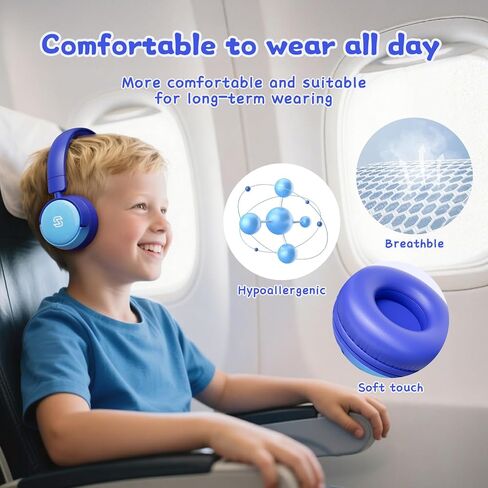 S62 Kids Bluetooth Headphones, Wireless Headphones for Kids Over Ear with Microphone, 85/94dB Volume Limiter Headphones for Girls Boys, Foldable Headphones for Learning & Entertainment-Blue in Saudi Arabia