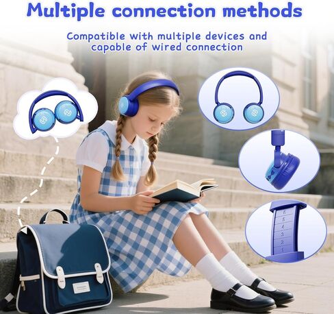 S62 Kids Bluetooth Headphones, Wireless Headphones for Kids Over Ear with Microphone, 85/94dB Volume Limiter Headphones for Girls Boys, Foldable Headphones for Learning & Entertainment-Blue in Saudi Arabia