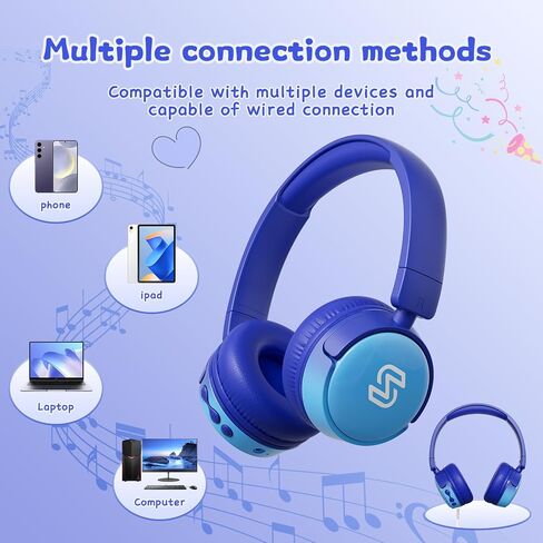 S62 Kids Bluetooth Headphones, Wireless Headphones for Kids Over Ear with Microphone, 85/94dB Volume Limiter Headphones for Girls Boys, Foldable Headphones for Learning & Entertainment-Blue in Saudi Arabia
