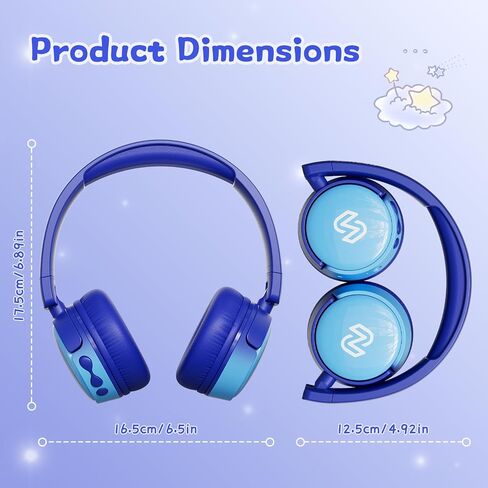 S62 Kids Bluetooth Headphones, Wireless Headphones for Kids Over Ear with Microphone, 85/94dB Volume Limiter Headphones for Girls Boys, Foldable Headphones for Learning & Entertainment-Blue in Saudi Arabia