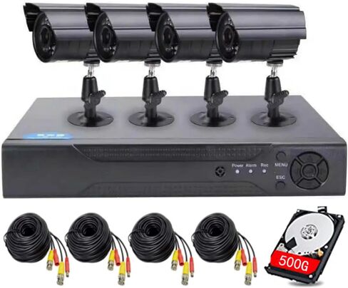 Home Security System 4Ch DVR Kits with 4pcs 1080P Waterproof Bullet Analog AHD TVI CVI Camera 3MP Lens Color Night Vision Outdoor Surveillance Wired CCTV Set (Include 500GB HDD) 24/7 Recording in Kuwait