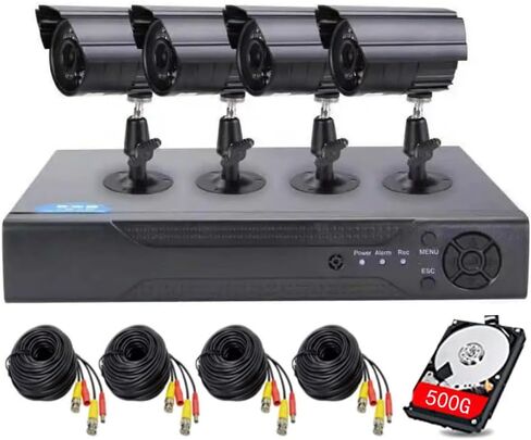Home Security System 4Ch DVR Kits with 4pcs 1080P Waterproof Bullet Analog AHD TVI CVI Camera 3MP Lens Color Night Vision Outdoor Surveillance Wired CCTV Set (Include 500GB HDD) 24/7 Recording in Kuwait