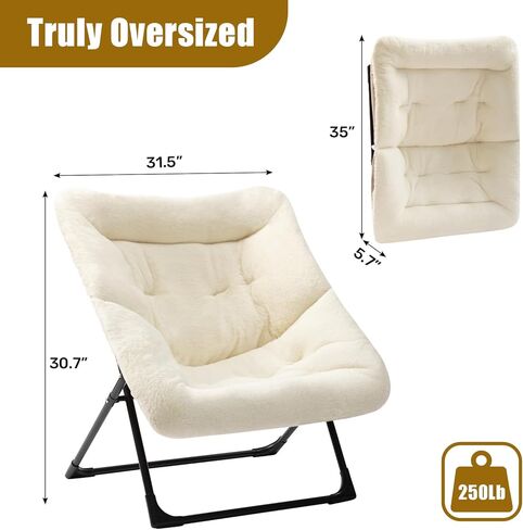 HollyHOME X-Large Saucer Chair, Comfy Oversized Folding Chair, Faux-Fur Reading Chair for Teens, Adults, Foldable Accent Lazy Chair, Metal Frame Lounge Chair for Living Room, Bedroom, Dorm, Grey in Kuwait