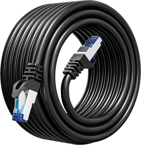 Cat 7 Outdoor Indoor Ethernet Cable (132ft), SFTP Shielded Foil Twisted Pair, High Speed Flat Ethernet Cable 10Gbps 600Mhz, Pure Copper, Cat 7 Internet Cable 100+ ft for Router Modem, 40 Free Clips in Saudi Arabia