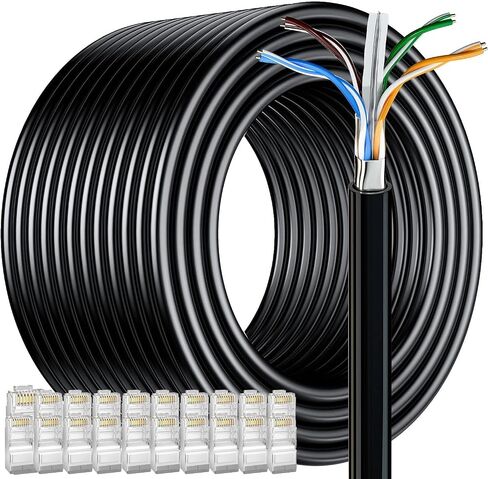 Cat 7 Outdoor Indoor Ethernet Cable (132ft), SFTP Shielded Foil Twisted Pair, High Speed Flat Ethernet Cable 10Gbps 600Mhz, Pure Copper, Cat 7 Internet Cable 100+ ft for Router Modem, 40 Free Clips in Saudi Arabia
