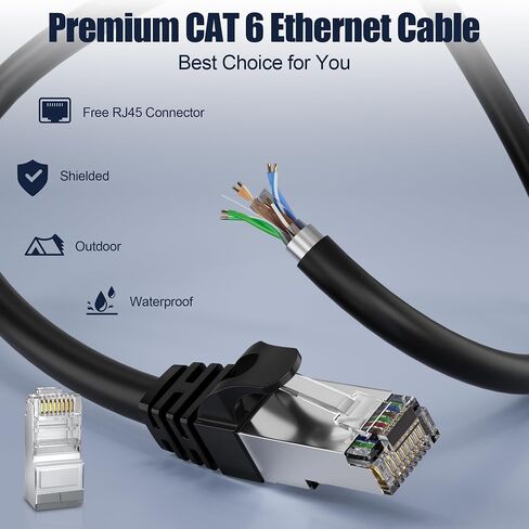 Cat 7 Outdoor Indoor Ethernet Cable (132ft), SFTP Shielded Foil Twisted Pair, High Speed Flat Ethernet Cable 10Gbps 600Mhz, Pure Copper, Cat 7 Internet Cable 100+ ft for Router Modem, 40 Free Clips in Saudi Arabia