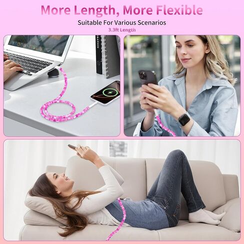 SAMONPOW USB C Cable 60W USB A to Type C Charger Cord Fast Charging Beaded 3.3FT USB C Cable for iPhone 16 15 Pro Max Plus, for Samsung Galaxy S25 S24 S23 and More, Champagne Gold Color in Saudi Arabia