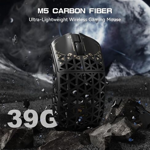 MAMBASNAKE M5 Ultra Carbon Fiber 8000Hz Wireless Gaming Mouse, 39g Superlight, 42000DPI, PAW3950MAX Sensor, Nordic 52840 Chip, Bluetooth/2.4G/USB-C Wired Mice wih Coiled Cable for PC/Mac (White) in Saudi Arabia