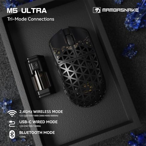 MAMBASNAKE M5 Ultra Carbon Fiber 8000Hz Wireless Gaming Mouse, 39g Superlight, 42000DPI, PAW3950MAX Sensor, Nordic 52840 Chip, Bluetooth/2.4G/USB-C Wired Mice wih Coiled Cable for PC/Mac (White) in Saudi Arabia