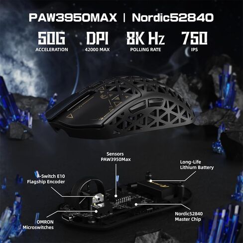 MAMBASNAKE M5 Ultra Carbon Fiber 8000Hz Wireless Gaming Mouse, 39g Superlight, 42000DPI, PAW3950MAX Sensor, Nordic 52840 Chip, Bluetooth/2.4G/USB-C Wired Mice wih Coiled Cable for PC/Mac (White) in Saudi Arabia