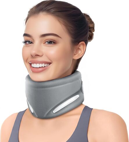 Ergonomic Neck Brace for Neck Pain and Support, Throat-Friendly V-Shaped Cervical Collar with Dual Memory Foam for Cervical Spine Pressure Relief and Vertebrae Stability, Non-Washable (14.0" - 16.5") in Saudi Arabia