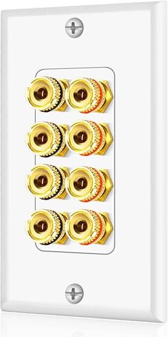 TNP Home Theater Wall Plate - Banana Plug Wall Plate, 2 Speaker Wire Wall Plate with Gold-Plated Terminals, Single Gang Audio Wall Plate, in-Wall Surround Sound Connection Plates, White in Saudi Arabia