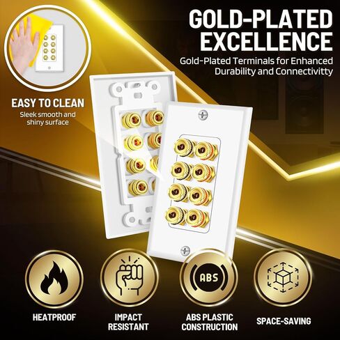 TNP Home Theater Wall Plate - Banana Plug Wall Plate, 2 Speaker Wire Wall Plate with Gold-Plated Terminals, Single Gang Audio Wall Plate, in-Wall Surround Sound Connection Plates, White in Saudi Arabia