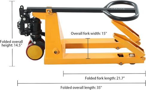 شاحنات Tory Carrier Mini Pallet Jack، سعة 2200 رطل 31.5 بوصة × 15 بوصة، رافعة يدوية ضيقة صغيرة الحجم، شوكات ومقبض قابل للطي، برتقالي in Kuwait