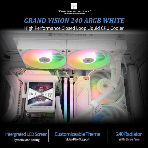 Thermalright Grand Vision 240 ARGB Black CPU Water Cooler with Double PWM Fans with 2150RPM,IPS LCD Screen with 480x480 Resolution,Liquid CPU Cooler for AM5 and LGA1700/1851,3.4-inch LCD Display in Saudi Arabia