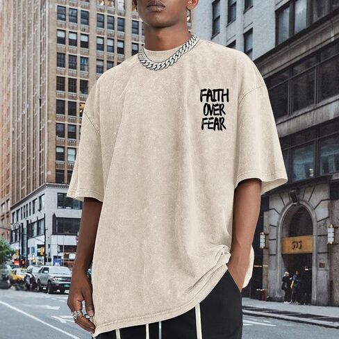 Christian Shirts for Men Child of God Jesus Faith Shirt Oversized Graphic Religious Tees Acid Wash T-Shirt Tops in Saudi Arabia