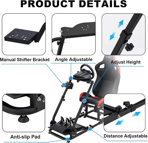 CXRCY Racing Wheel Stand, Cup Holder, Foldable, Adj for G920 G29 G27 G25 | For Fanatec & Thrustmaster (T248,T300RS,T150). Xbox,PS4,PS5,PC. Foldable, height adj, cup holder. Wheel/pedals not incl. in Kuwait