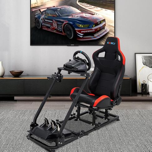 CXRCY Racing Wheel Stand, Cup Holder, Foldable, Adj for G920 G29 G27 G25 | For Fanatec & Thrustmaster (T248,T300RS,T150). Xbox,PS4,PS5,PC. Foldable, height adj, cup holder. Wheel/pedals not incl. in Kuwait