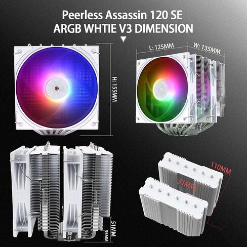 Thermalright Peerless Assassin 120 SE V3 CPU Air Cooler ، 6 أنابيب حرارة ، مروحة مزدوجة البرج المزدوجة ، مراوح TL-PWM PWM ، غطاء غرفة التبريد من الألومنيوم ، لـ AM4/AM5/Intel LGA1851/1700/1150/1151/1200 （PA120SE V3） in Saudi Arabia