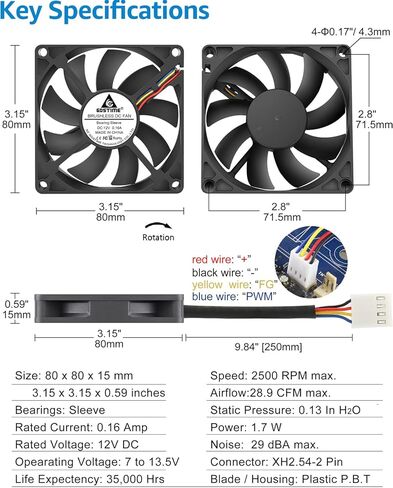 GDSTIME 2Pcs 4020 4Pin 12V PWM Dual Ball Bearing Brushless DC Cooling Fan 40mm x 40mm x 20mm for 1U Server Case, 3D Printer, Switch, NVR, NAS in Kuwait