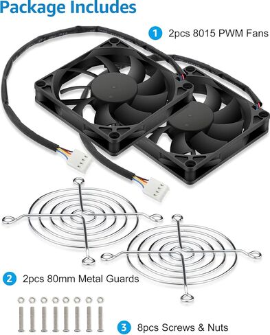 GDSTIME 2Pcs 4020 4Pin 12V PWM Dual Ball Bearing Brushless DC Cooling Fan 40mm x 40mm x 20mm for 1U Server Case, 3D Printer, Switch, NVR, NAS in Kuwait