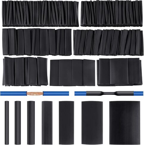 420 pcs Heat Shrink Tubing Kit, 3:1 Ratio Adhesive Lined, 7 Sizes Marine Wire Shrink Wrap Tubing, Waterproof Black Heatshrink Tubes for Industrial, Electrical, Cable Repair in Saudi Arabia