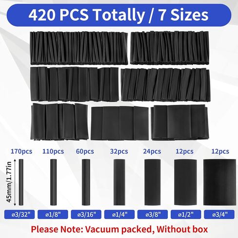 420 pcs Heat Shrink Tubing Kit, 3:1 Ratio Adhesive Lined, 7 Sizes Marine Wire Shrink Wrap Tubing, Waterproof Black Heatshrink Tubes for Industrial, Electrical, Cable Repair in Saudi Arabia