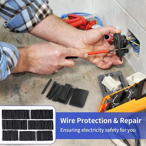 420 pcs Heat Shrink Tubing Kit, 3:1 Ratio Adhesive Lined, 7 Sizes Marine Wire Shrink Wrap Tubing, Waterproof Black Heatshrink Tubes for Industrial, Electrical, Cable Repair in Saudi Arabia
