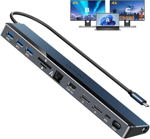 USB C Station Station Dual Monitor ، 4K@60Hz MAX لـ DP1.4 كمبيوتر محمول ، مزدوج 4K@30HZ كحد أقصى لـ DP1.2 ، 2*HDMI ، 4*USB ، PD 100W ، Thunderbolt 3/4 Dock ، SD/TF Slot ، Ethernet ، الصوت ، الأزرق in Kuwait