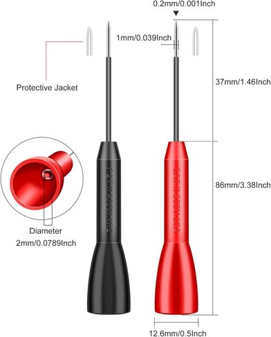 4 Pack 2mm Extended Needle Test Probes, 600V/10A Non-Destructive Insulation Wire Piercing Needle Stainless Steel Extra Thin Electrical Needle multimeter Probe for Fluke Meter Test Lead (Black-Red) in Saudi Arabia