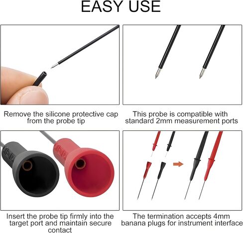 4 Pack 2mm Extended Needle Test Probes, 600V/10A Non-Destructive Insulation Wire Piercing Needle Stainless Steel Extra Thin Electrical Needle multimeter Probe for Fluke Meter Test Lead (Black-Red) in Saudi Arabia