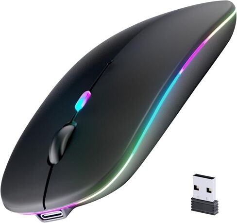 Wireless Bluetooth Mouse, Rechargeable, LED, Silent, Ultra-thin Design (Bluetooth 5.2 and 2.4GHz USB Receiver) | Portable Computer Mouse for Laptops, iPads, MacBooks and Apple Devices (Black) in Saudi Arabia