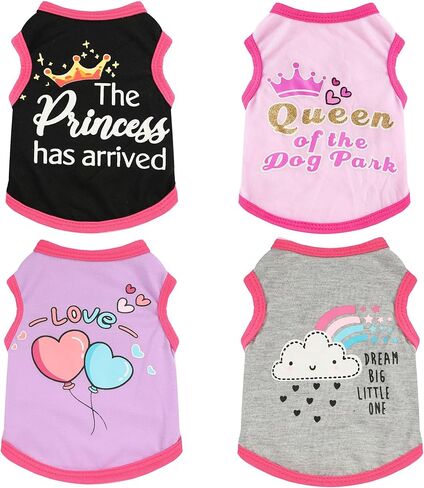 4 قطع ملابس الكلاب للكلاب الصغيرة بوي ملابس الجرو الصيفية ل chihuahua yorkie لينة لطيف نمط الكلب قميص الينابيع الحيوانات الأليفة CATING الوردي الورد Red Green XXS ~ M (xx-small in Kuwait