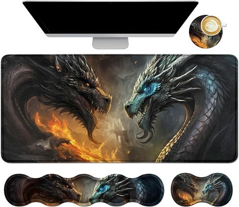 4Pcs Memory Foam Keyboard Mouse Wrist Rest Pad + Gaming Desk Mat 31.5" * 11.8" with Stitched Edges + Mouse Wrist Cushion + Coasters, Non-Slip Desk Pad Protector for Laptop Desktop, Hummingbird Flower in Kuwait