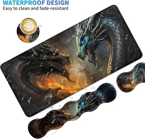 4Pcs Memory Foam Keyboard Mouse Wrist Rest Pad + Gaming Desk Mat 31.5" * 11.8" with Stitched Edges + Mouse Wrist Cushion + Coasters, Non-Slip Desk Pad Protector for Laptop Desktop, Hummingbird Flower in Kuwait