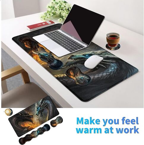 4Pcs Memory Foam Keyboard Mouse Wrist Rest Pad + Gaming Desk Mat 31.5" * 11.8" with Stitched Edges + Mouse Wrist Cushion + Coasters, Non-Slip Desk Pad Protector for Laptop Desktop, Hummingbird Flower in Kuwait
