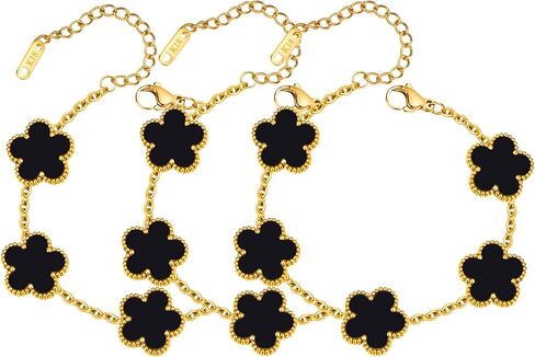 Women Gold Bracelets Jewelry Set - 18K Gold Plated Floral Bracelets,Stainless Steel Charm Bracelet Non-Tarnish,Adjustable lucky Chain Set Trendy Gift,Christmas Valentines Birthday Gifts for Girlfriend in Kuwait