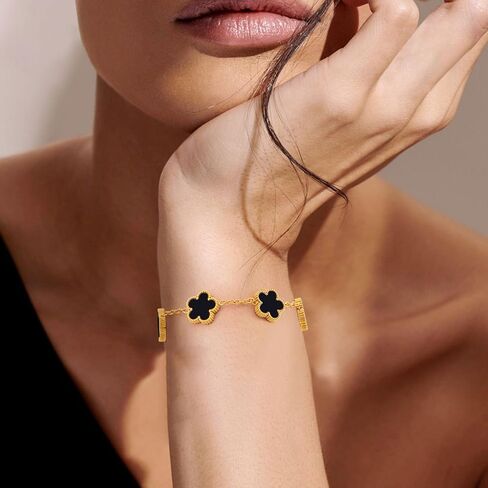 Women Gold Bracelets Jewelry Set - 18K Gold Plated Floral Bracelets,Stainless Steel Charm Bracelet Non-Tarnish,Adjustable lucky Chain Set Trendy Gift,Christmas Valentines Birthday Gifts for Girlfriend in Kuwait