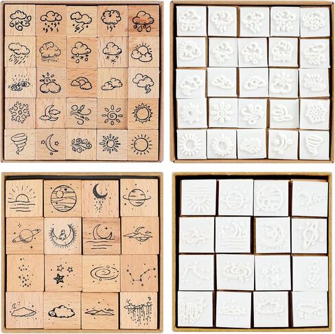Wooden Rubber Stamp Set, Wood Stamps for Journal, Diary, Scrapbook, Planner, Letter, DIY Craft, Card Making (Emoji) in Kuwait