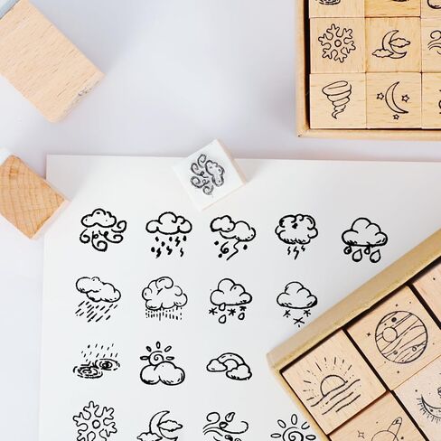 Wooden Rubber Stamp Set, Wood Stamps for Journal, Diary, Scrapbook, Planner, Letter, DIY Craft, Card Making (Emoji) in Kuwait