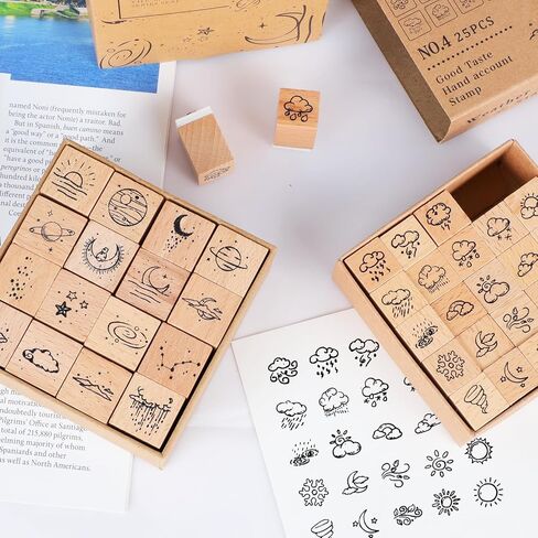 Wooden Rubber Stamp Set, Wood Stamps for Journal, Diary, Scrapbook, Planner, Letter, DIY Craft, Card Making (Emoji) in Kuwait