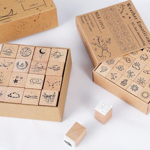 Wooden Rubber Stamp Set, Wood Stamps for Journal, Diary, Scrapbook, Planner, Letter, DIY Craft, Card Making (Emoji) in Kuwait