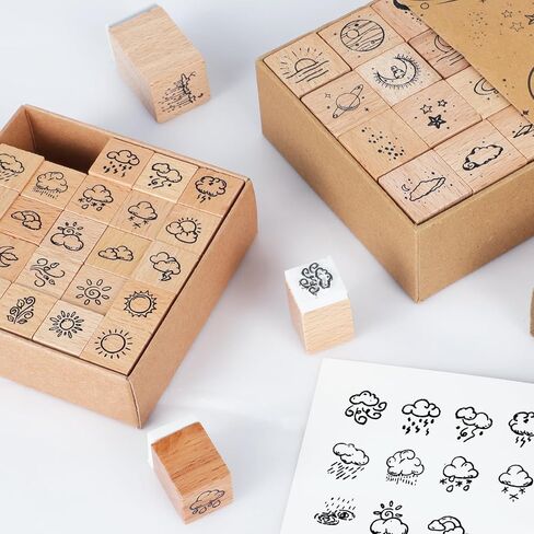 Wooden Rubber Stamp Set, Wood Stamps for Journal, Diary, Scrapbook, Planner, Letter, DIY Craft, Card Making (Emoji) in Kuwait