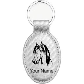 سلسلة مفاتيح Lasergram Oval ، رأس الحصان 1 ، نقش مخصص (ريفي مع الذهب) in Kuwait