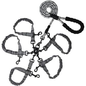 الكلب المزدوج المقاود ، حبل bungee أربعة مقود مع مقبض مبطن قابل للإزالة لـ 4 كلاب ، مقابض خالية من التشابك ، مبطنة ، التحكم الدوار 360 درجة (أسود 5 طريقة) in Kuwait