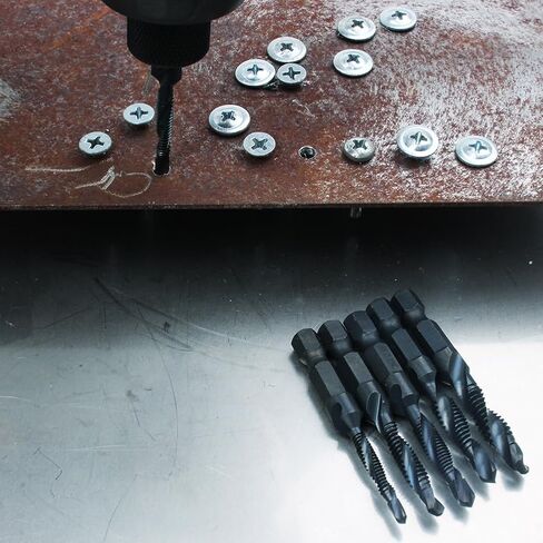 6 Pack Combination Drill Tap Bit Set Black Nitride Coated Screw Tapping Threading SAE Size 6-32NC 8-32NC 10-24NC 10-32NC 12-24NC 1/4-20NC for Power Drills & Drivers in Saudi Arabia